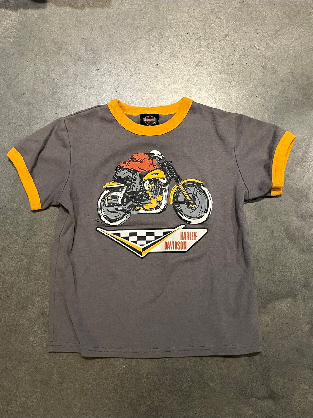 Harley-Davidson Racing Division T‑Shirt with Yellow Trim & Motorcycle Graphic